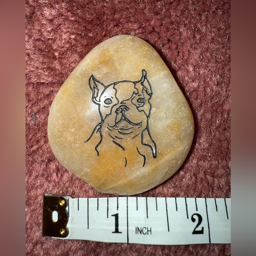 Engraved Boston Terrier Stone Decor